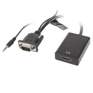 Lanberg Adapter VGA (M) + Minijack 3.5mm (M) to HDMI (F) 20 cm, Black