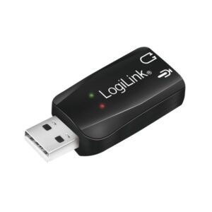 Logilink USB 2.0 audio adapter, USB-A (M) to 2x 3.5 mm (F), virtual 5.1 surround sound, black