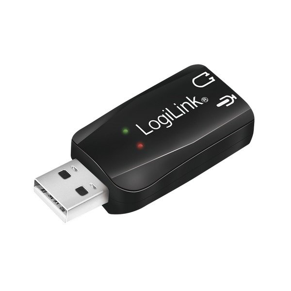 Logilink USB 2.0 audio adapter, USB-A (M) to 2x 3.5 mm (F), virtual 5.1 surround sound, black