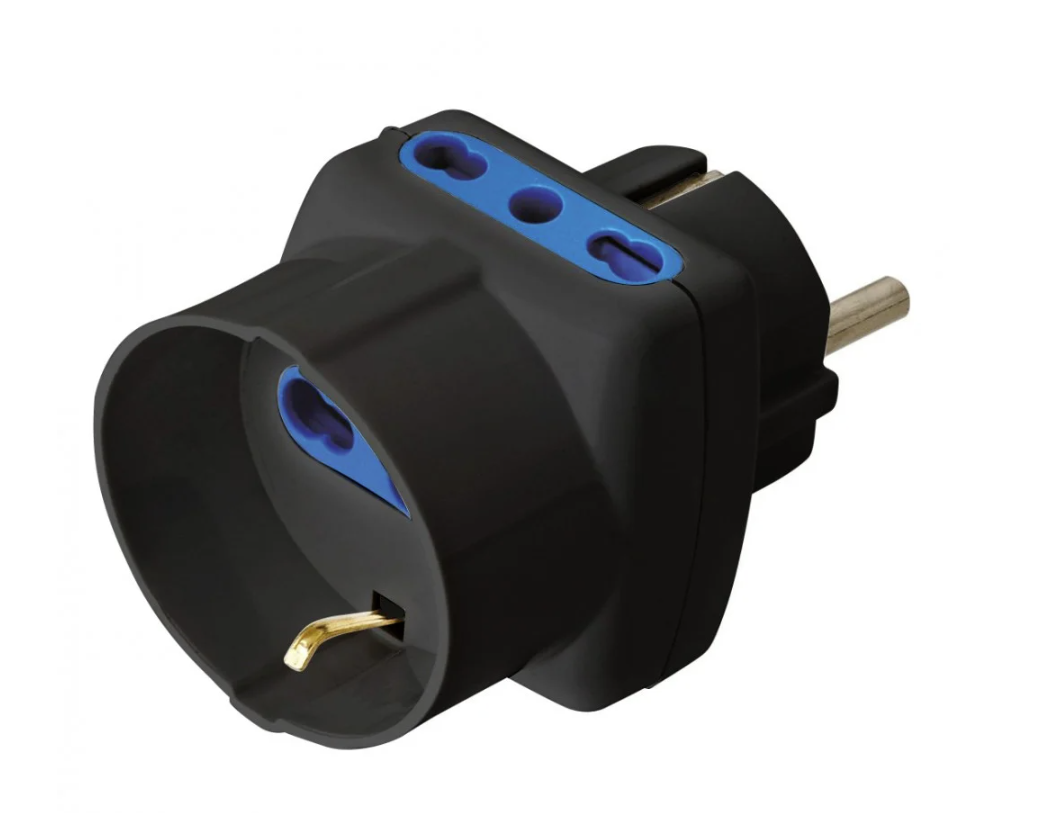 Techly Three way Adapter 2p 10/16A Schuko+1 Black - Figura 2