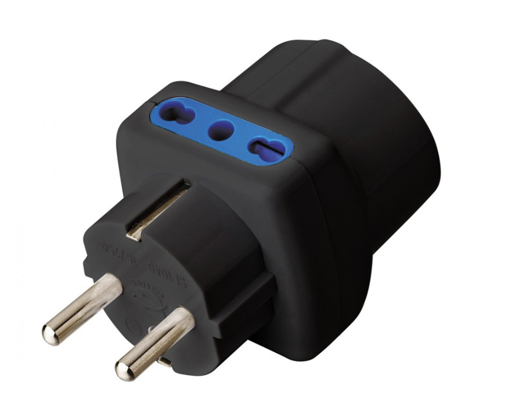 Techly Three way Adapter 2p 10/16A Schuko+1 Black