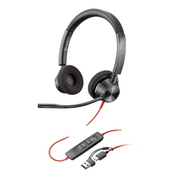 HP Poly Headset Blackwire 3320, Stereo Microsoft Teams Certified USB-C +USB-C/A Adapter, 8X220AA