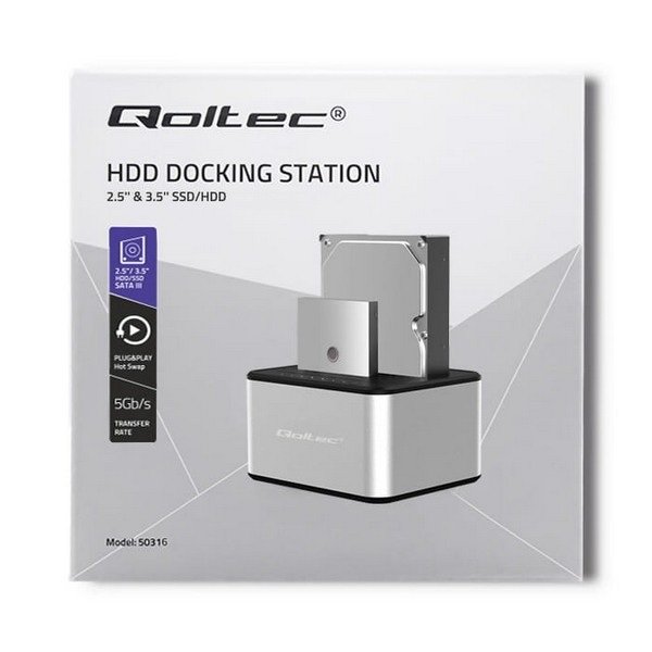 Qoltec Docking Station, 2 X HDD/SSD, 2.5/3.5 SATA, USB 3.0, Cloning 5316 - Figura 3