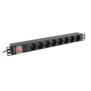Lanberg PDU Power Distribution Unit 19", 1U, 16A, 2M, 8X, Schuko Outlets, Black