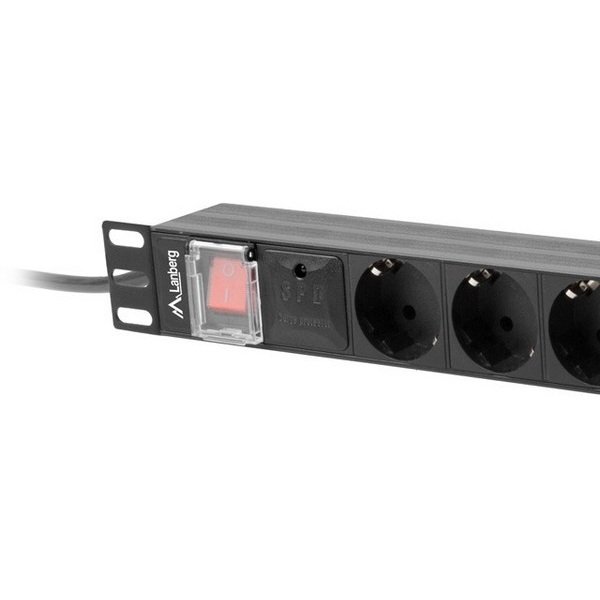 Lanberg PDU Power Distribution Unit 19", 1U, 16A, 2M, 8X, Schuko Outlets, Black - Figura 2