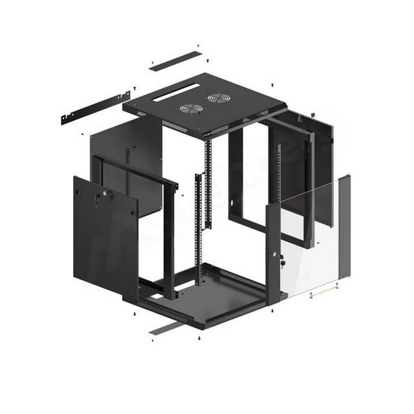 Lanberg Rack Cabinet 19" Wall-Mount 12U 600X600 (Flat Pack), Glass Door, LCD, Black V2 - Figura 3