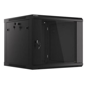 Lanberg Rack Cabinet 19" Wall-Mount 9U 600X600 (Flat Pack), Glass Door, LCD, Black V2