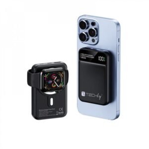 Techly Power Bank Portable Magnetic Wireless, 22.5W, 10000mAh, iPhone & Android, Black, I-CHARGE-10LCDBK