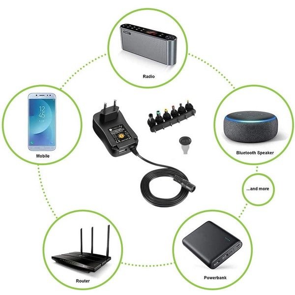 Techly Universal Power Supply AC/DC, Adjutable, 3V-12V 1A, 6DC Plugs, 1 USB port 2.0, IPW-NTS1000G2 - Figura 2