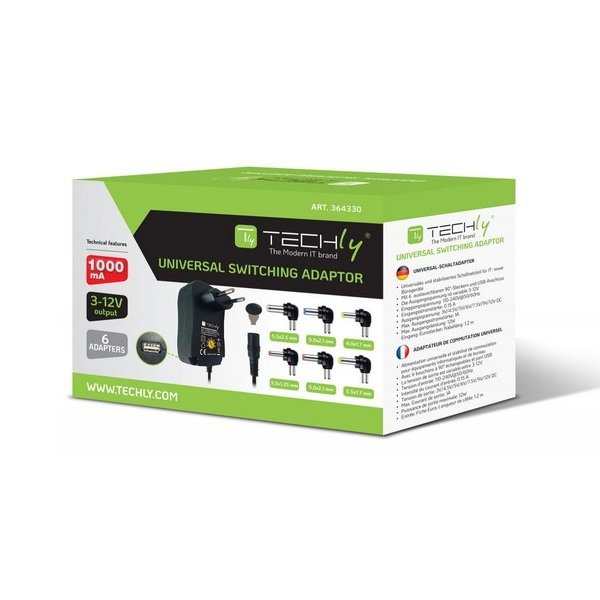 Techly Universal Power Supply AC/DC, Adjutable, 3V-12V 1A, 6DC Plugs, 1 USB port 2.0, IPW-NTS1000G2 - Figura 4