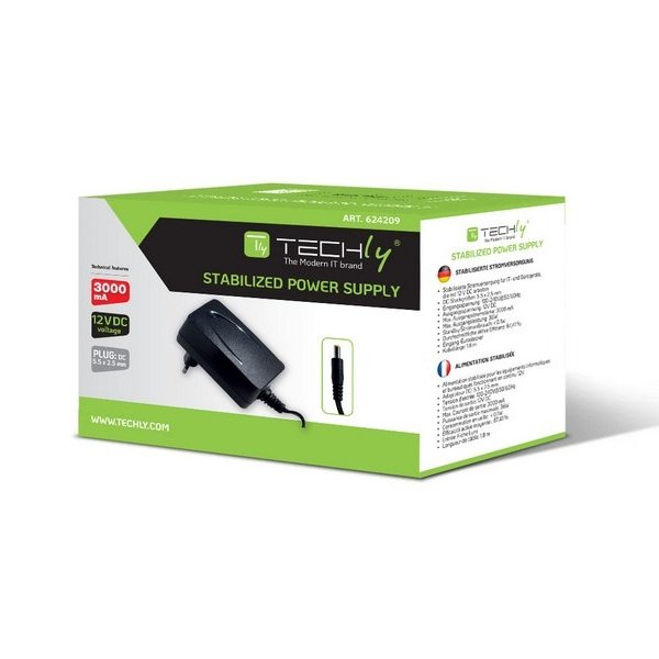Techy Power Supply 12V/ 3A Plug 5.5 x 2.5 mm Black, IPW-12DC3AX